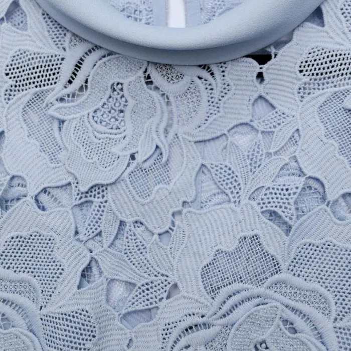 Self Portrait Wedding Guest Blue Flower Lace Contrast Collar Midi Dress 8211 Women
