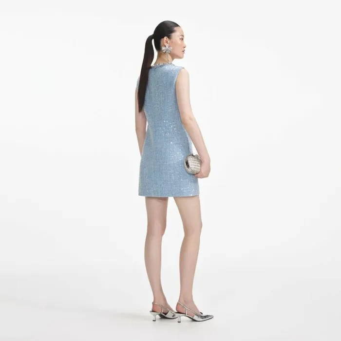 Self Portrait Wedding Guest Blue Sequin Boucle Mini Dress 8211 Women Self Portrait Wedding Guest Blue Sequin Boucle Mini Dress 8211 Women
