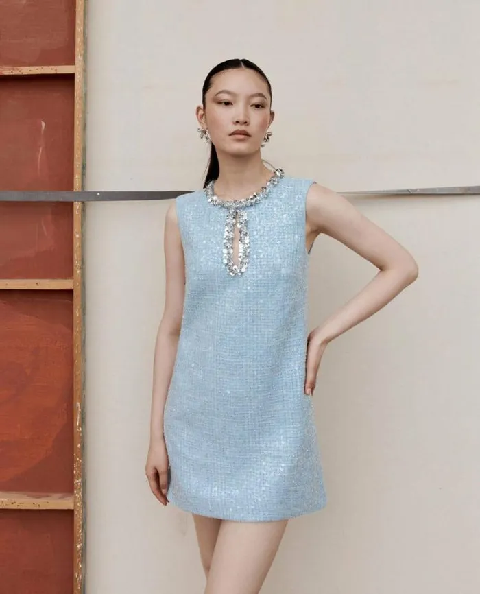 Self Portrait Wedding Guest Blue Sequin Boucle Mini Dress 8211 Women Self Portrait Wedding Guest Blue Sequin Boucle Mini Dress 8211 Women