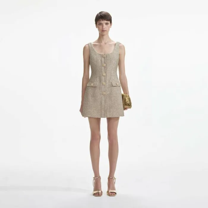 Self Portrait Wedding Guest Gold Boucle Mini Dress 8211 Women