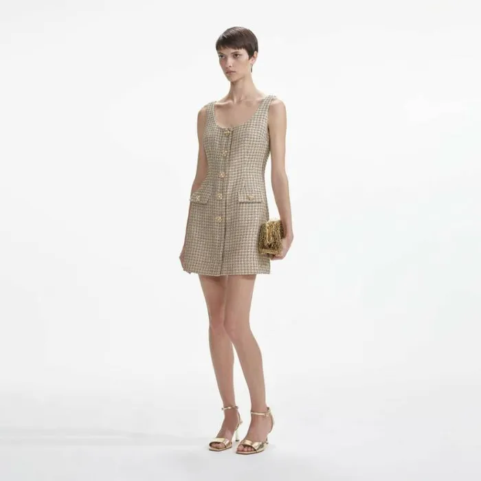Self Portrait Wedding Guest Gold Boucle Mini Dress 8211 Women