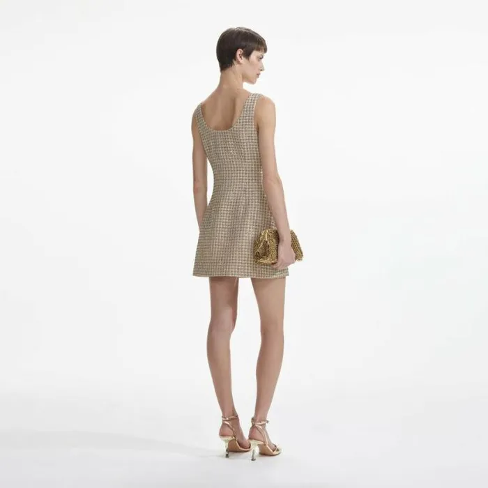 Self Portrait Wedding Guest Gold Boucle Mini Dress 8211 Women