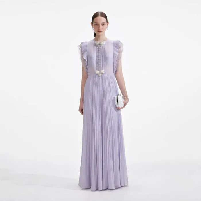 Self Portrait Wedding Guest Lilac Chiffon Ruffle Maxi Dress 8211 Women