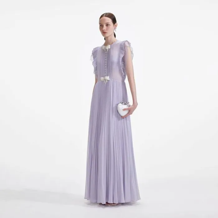 Self Portrait Wedding Guest Lilac Chiffon Ruffle Maxi Dress 8211 Women