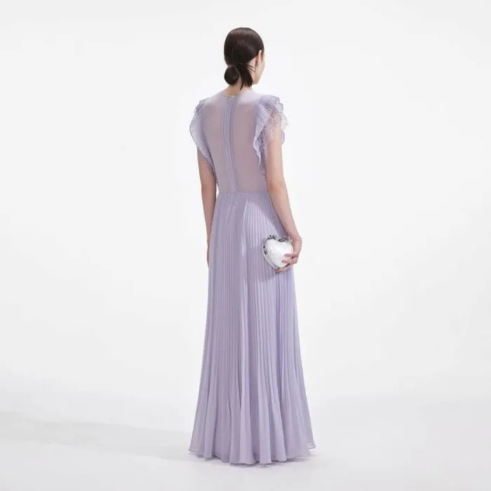 Self Portrait Wedding Guest Lilac Chiffon Ruffle Maxi Dress 8211 Women