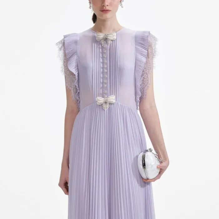 Self Portrait Wedding Guest Lilac Chiffon Ruffle Maxi Dress 8211 Women