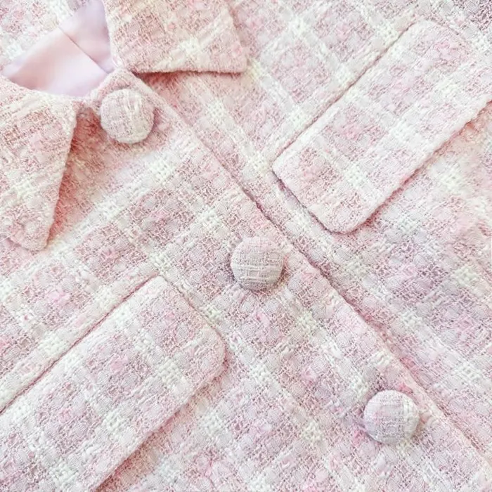 Self Portrait Wedding Guest Pink Boucle Checked Mini Dress 8211 Women