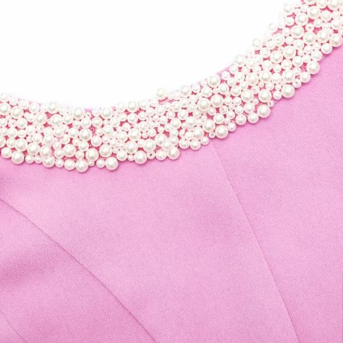 Self Portrait Wedding Guest Pink Crepe Pearl Trim Midi Dress 8211 Women