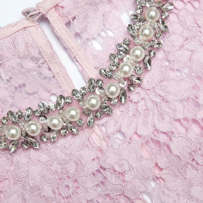 Self Portrait Wedding Guest Pink Fine Lace Pearl Midi Dress 8211 Women