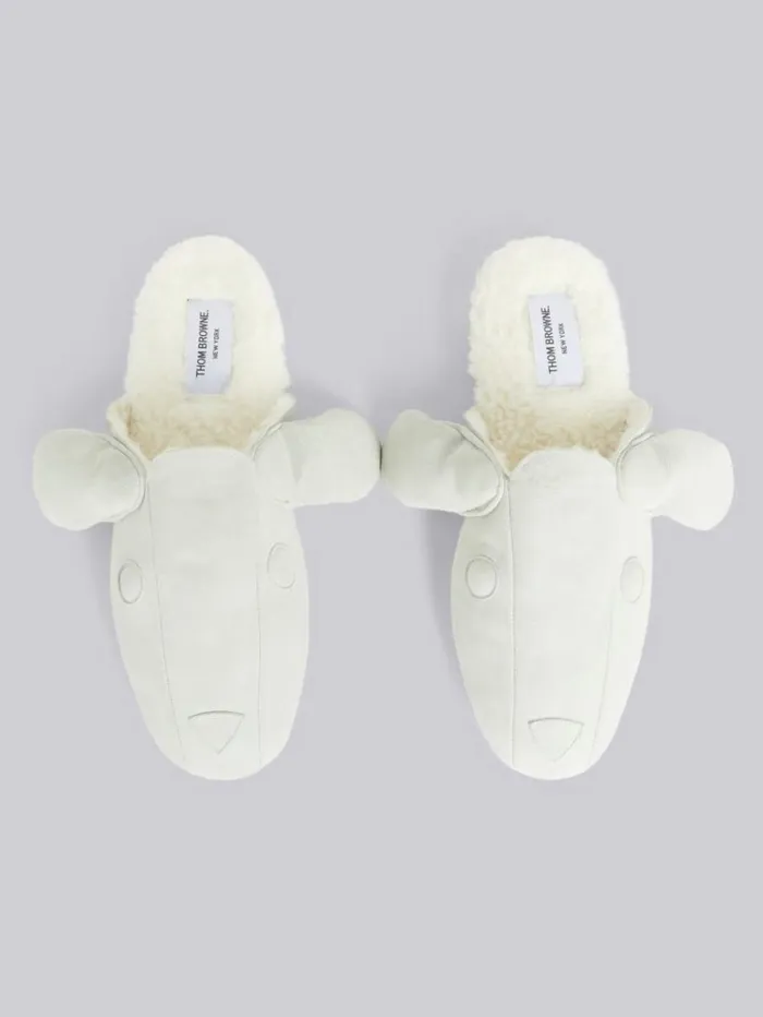 Shearling And Suede Hector Slipper White Women Thom Browne Slippers and Sandals