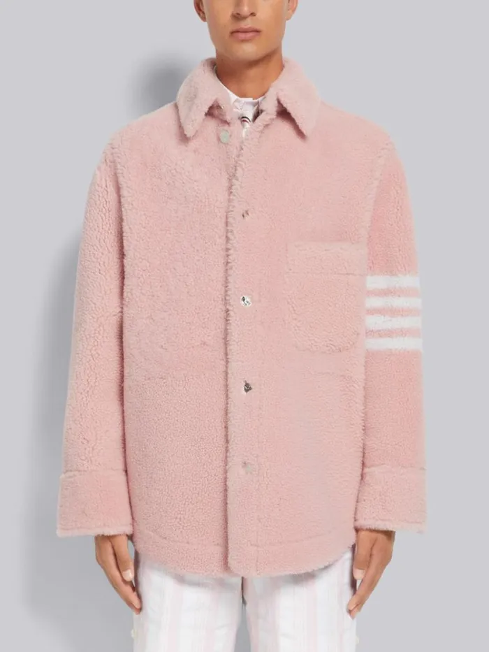 Sheep Shearling 4bar Shirt Jacket Light Pink Men Thom Browne Outerwear