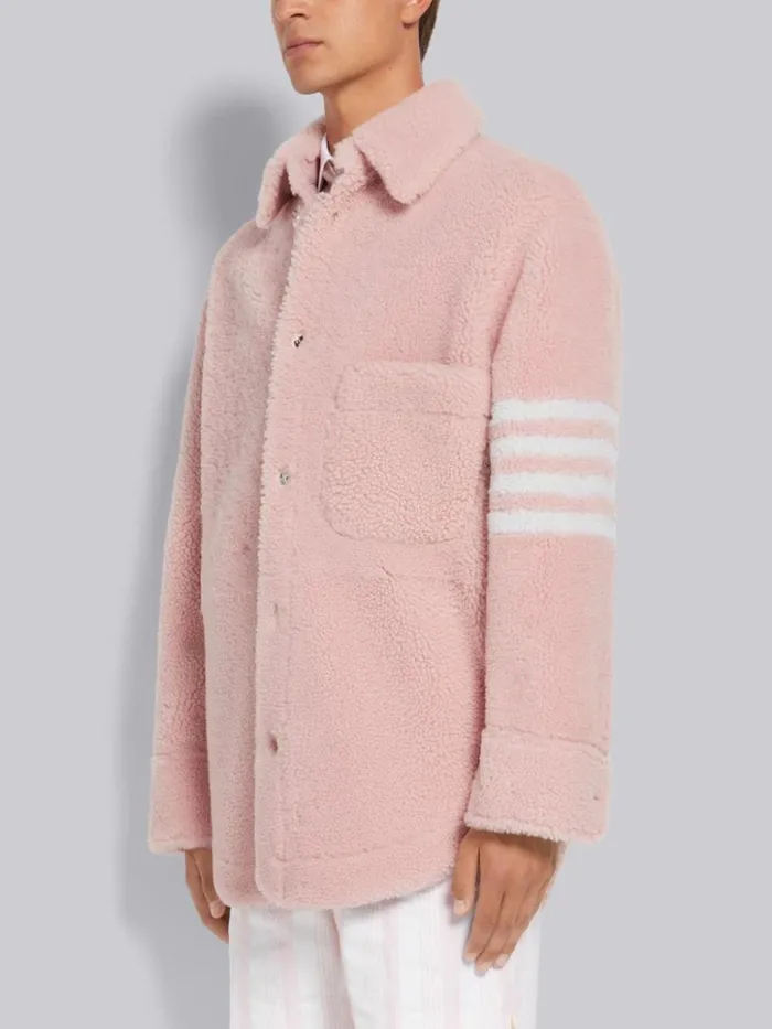 Sheep Shearling 4bar Shirt Jacket Light Pink Men Thom Browne Outerwear