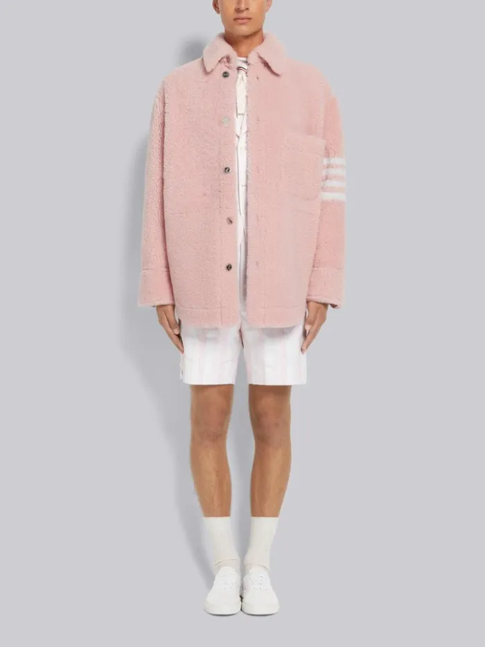 Sheep Shearling 4bar Shirt Jacket Light Pink Men Thom Browne Outerwear