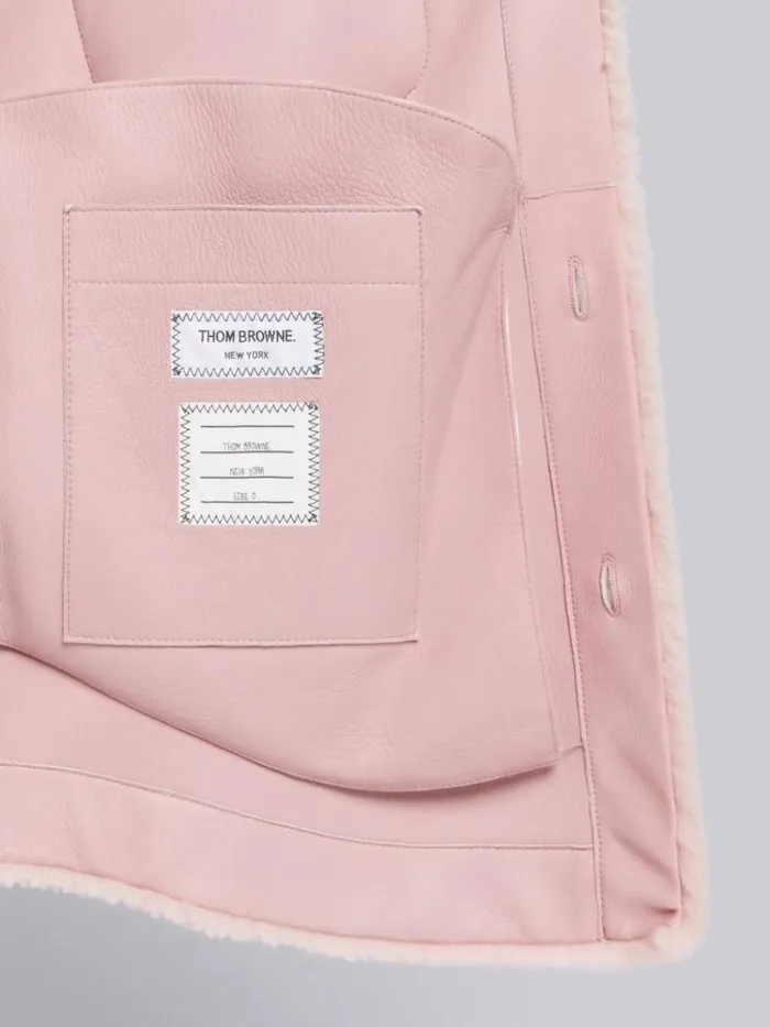 Sheep Shearling 4bar Shirt Jacket Light Pink Men Thom Browne Outerwear