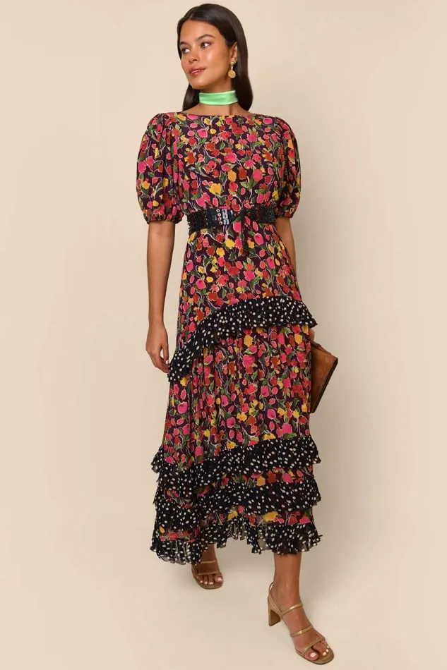 Shireen Fontainhas Floral Maroon Mix Women RIXO Dresses Shireen Fontainhas Floral Maroon Mix Women RIXO Dresses