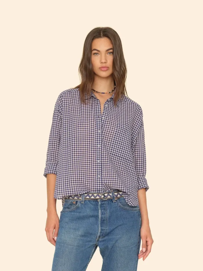 Shirts Women Stone Blue Jordy Plaid Shirt XRENA
