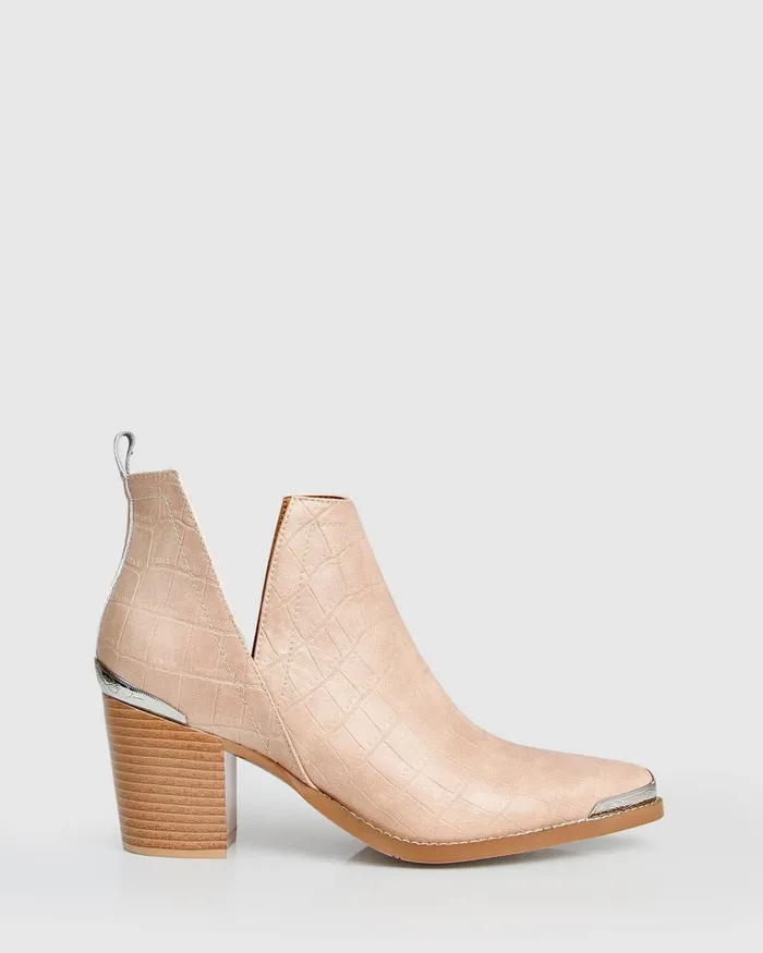 Shoes Belle and Bloom Women Austin Croc Embossed Ankle Boot 8211 Blush
