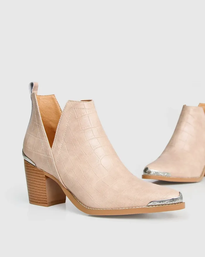 Shoes Belle and Bloom Women Austin Croc Embossed Ankle Boot 8211 Blush