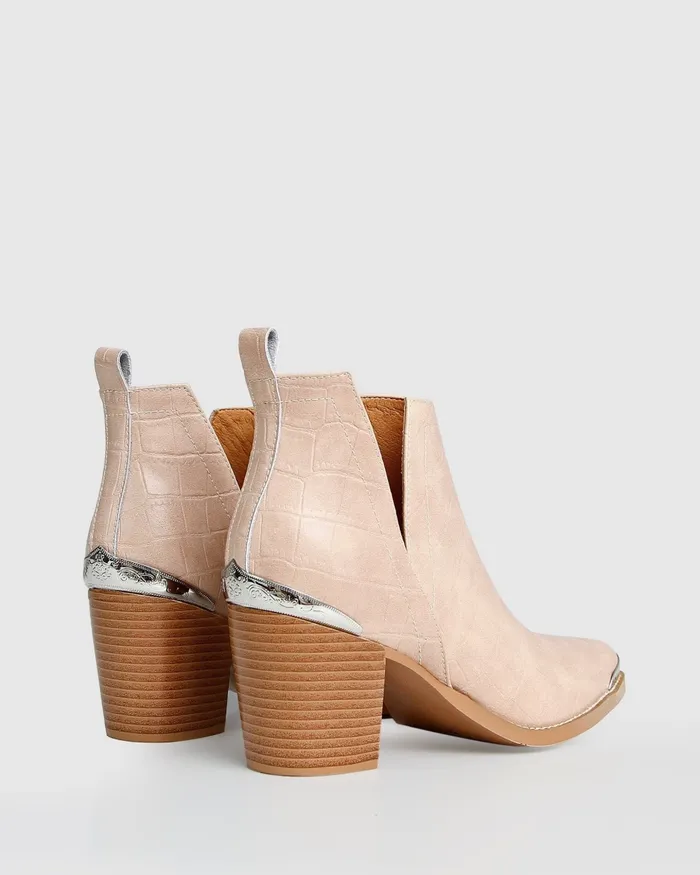 Shoes Belle and Bloom Women Austin Croc Embossed Ankle Boot 8211 Blush