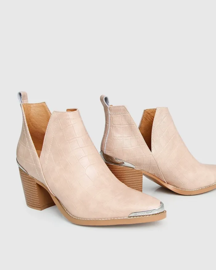 Shoes Belle and Bloom Women Austin Croc Embossed Ankle Boot 8211 Blush