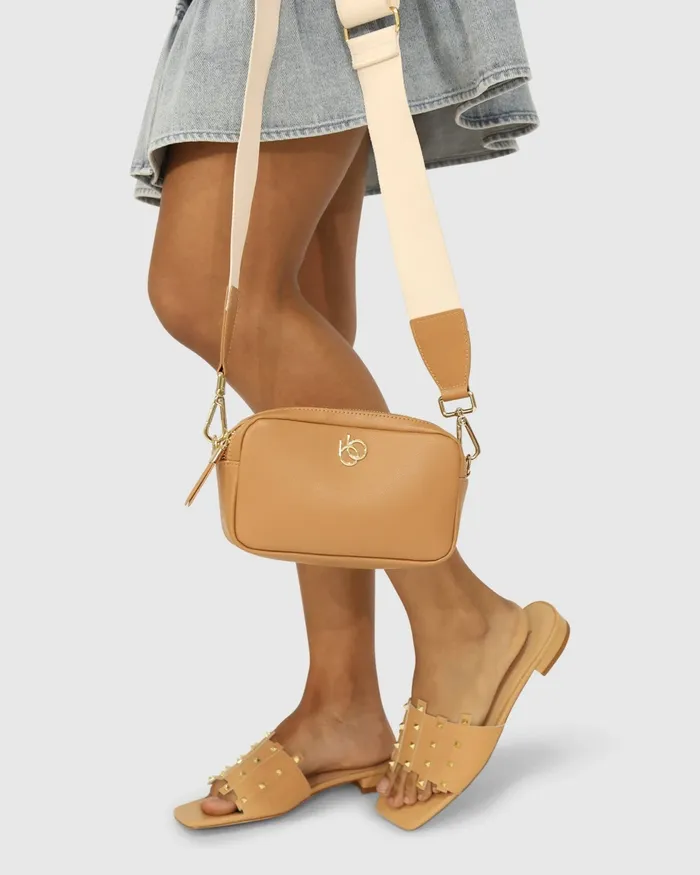 Shoes Belle and Bloom Women Until We Meet Stud Slide 8211 Tan