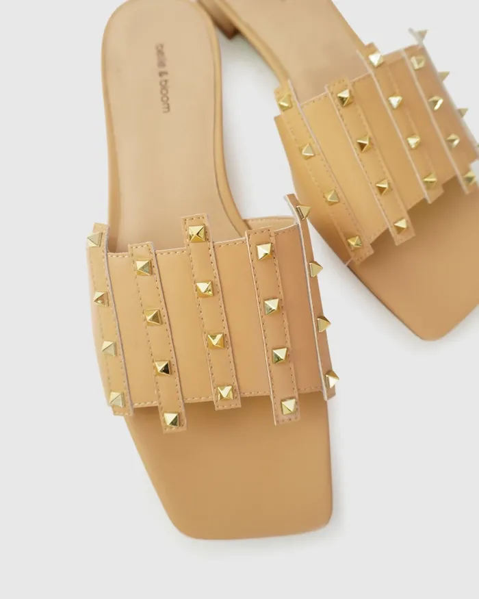 Shoes Belle and Bloom Women Until We Meet Stud Slide 8211 Tan