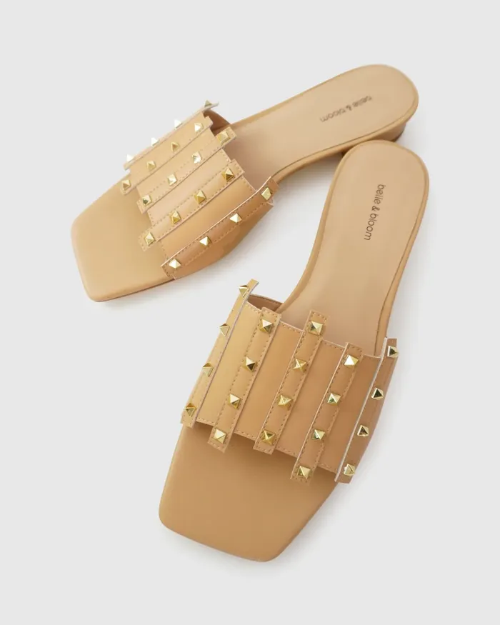 Shoes Belle and Bloom Women Until We Meet Stud Slide 8211 Tan