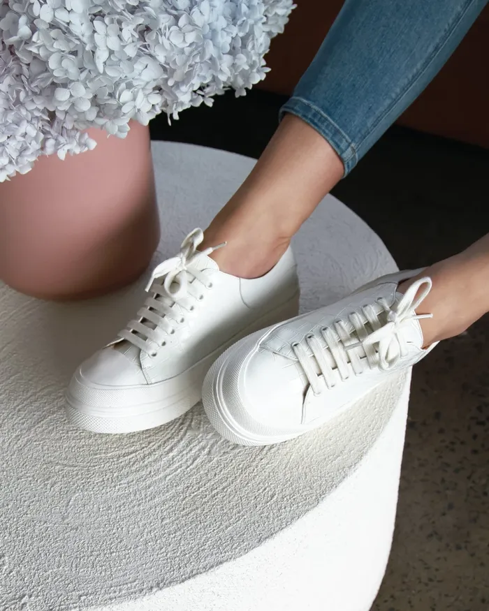 Shoes Women Belle and Bloom Just A Dream Croc Leather Sneaker 8211 White