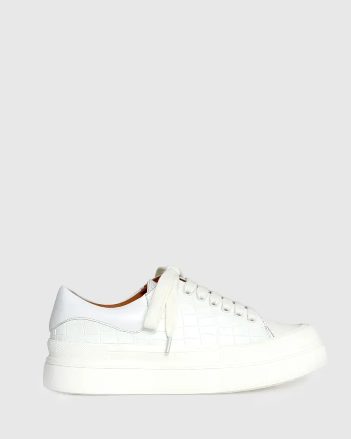 Shoes Women Belle and Bloom Just A Dream Croc Leather Sneaker 8211 White