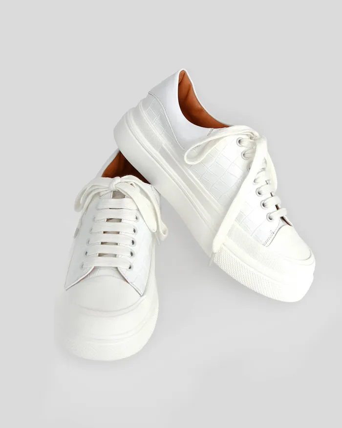 Shoes Women Belle and Bloom Just A Dream Croc Leather Sneaker 8211 White