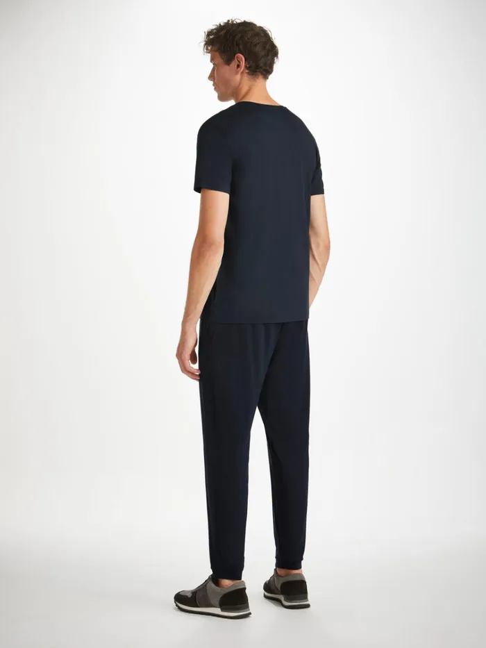Short Sleeve TShirts Men Derek Rose VNeck TShirt Basel Micro Modal Stretch Navy