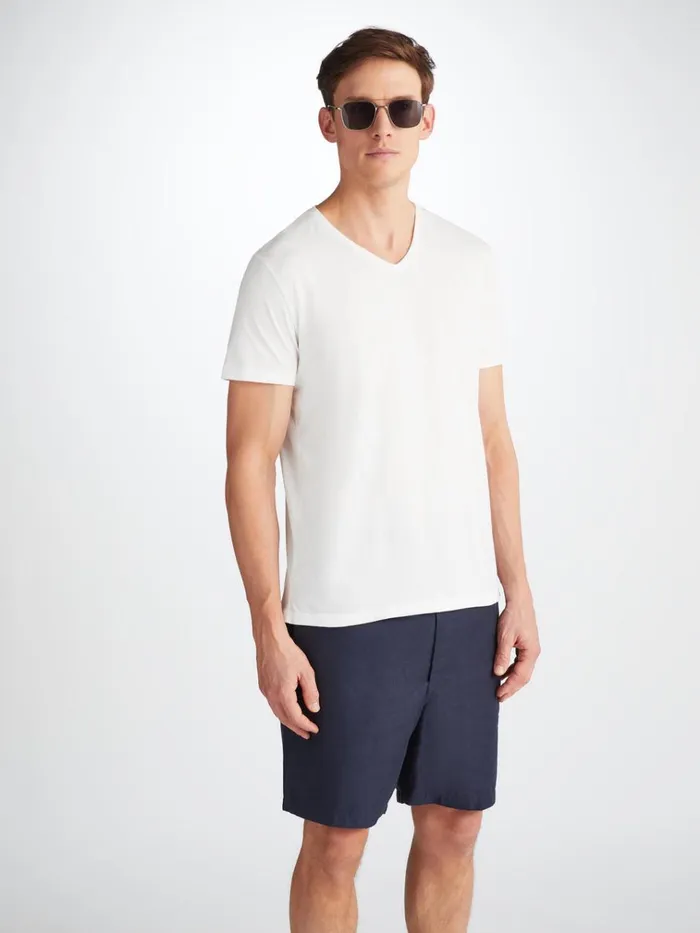 Short Sleeve TShirts Men Derek Rose VNeck TShirt Riley Pima Cotton White