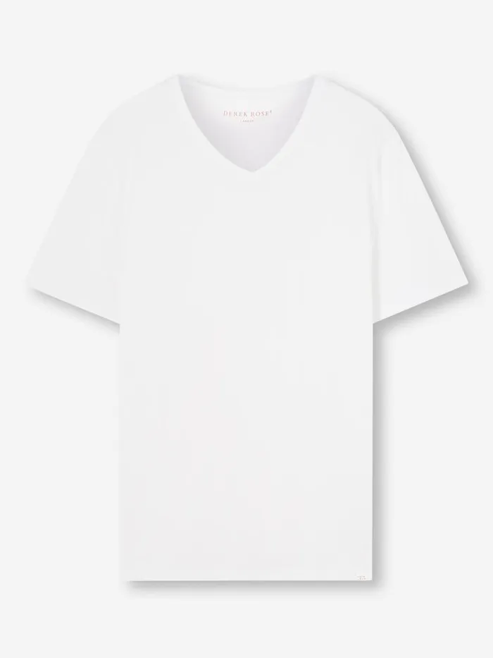 Short Sleeve TShirts Men Derek Rose VNeck TShirt Riley Pima Cotton White