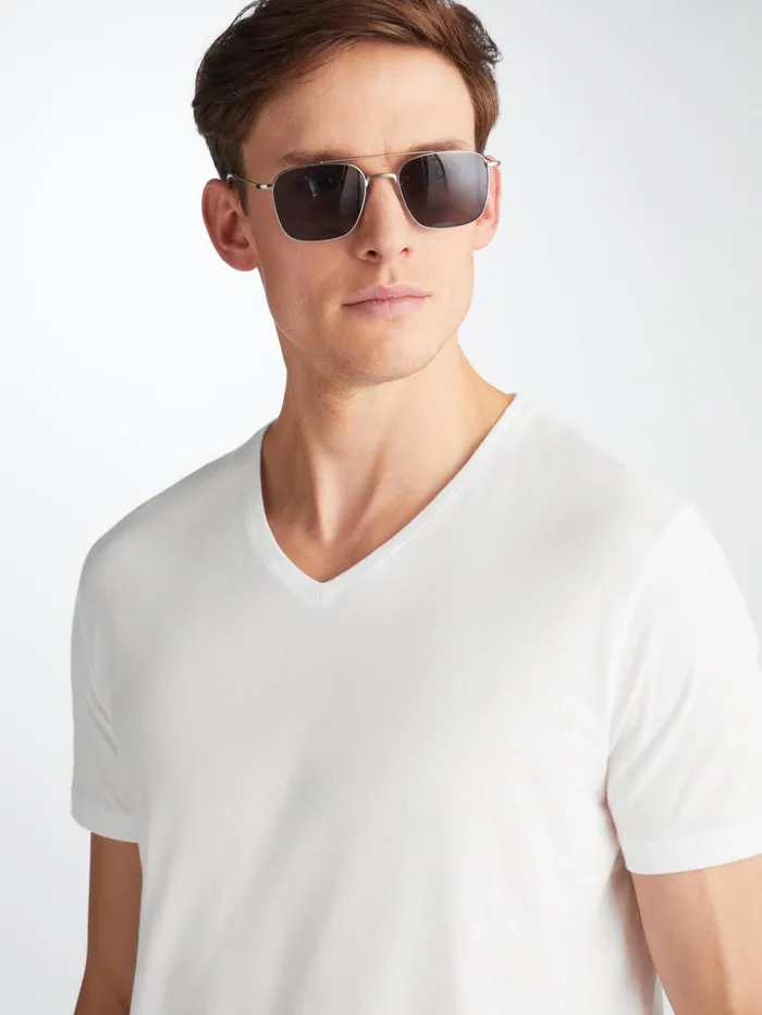 Short Sleeve TShirts Men Derek Rose VNeck TShirt Riley Pima Cotton White