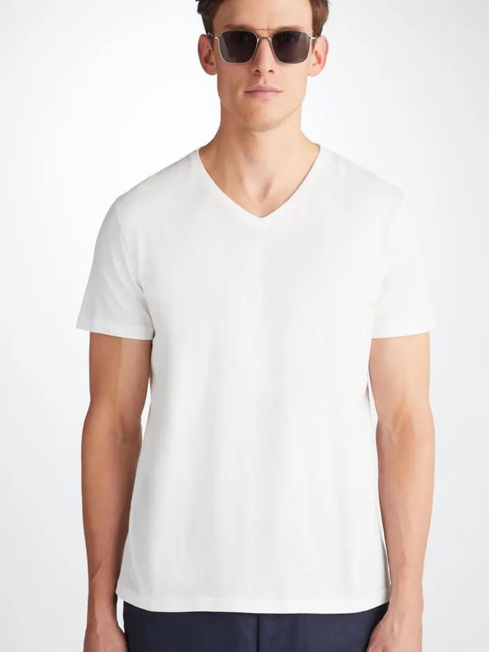 Short Sleeve TShirts Men Derek Rose VNeck TShirt Riley Pima Cotton White
