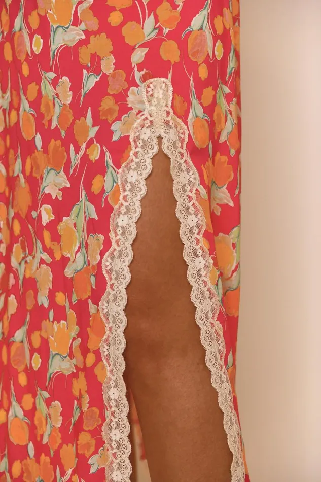 Sibilla Fontainhas Floral Coral Women RIXO Skirts Sibilla Fontainhas Floral Coral Women RIXO Skirts