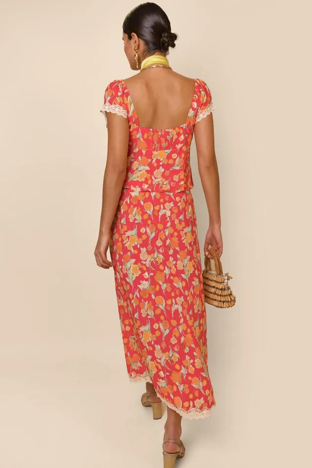 Sibilla Fontainhas Floral Coral Women RIXO Skirts Sibilla Fontainhas Floral Coral Women RIXO Skirts