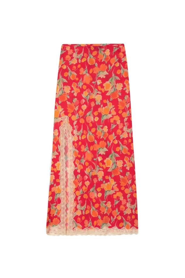 Sibilla Fontainhas Floral Coral Women RIXO Skirts Sibilla Fontainhas Floral Coral Women RIXO Skirts