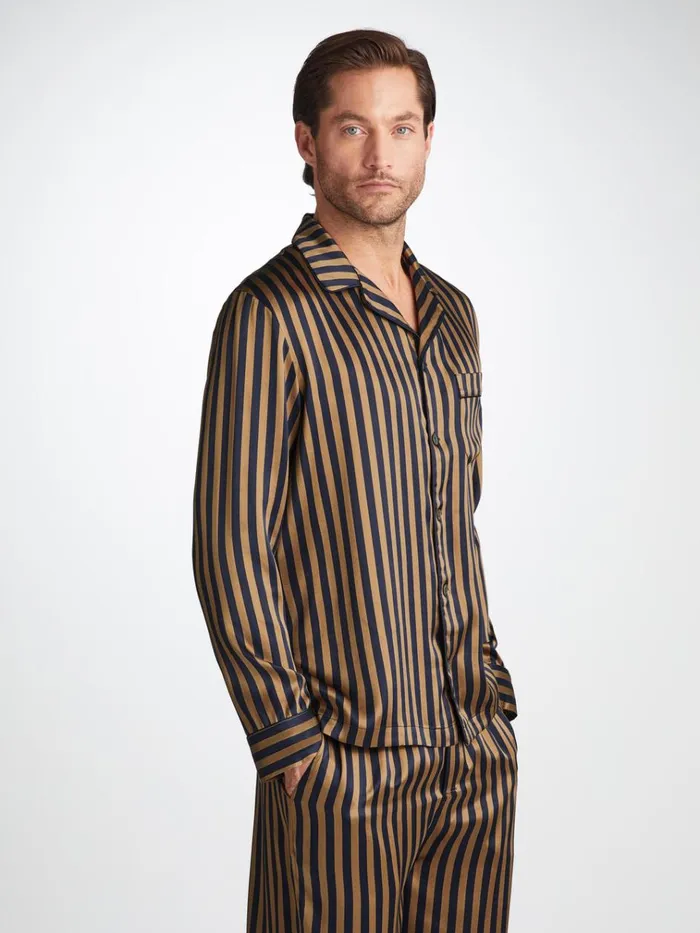 Silk Pajamas Men Derek Rose Pajamas Brindisi 107 Silk Satin Navy