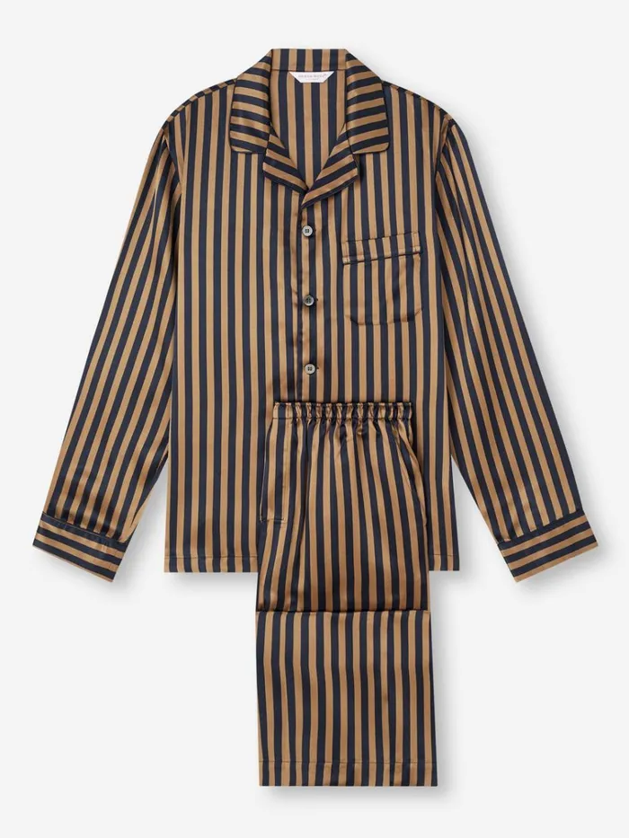 Silk Pajamas Men Derek Rose Pajamas Brindisi 107 Silk Satin Navy
