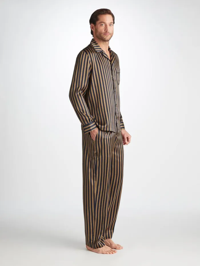 Silk Pajamas Men Derek Rose Pajamas Brindisi 107 Silk Satin Navy