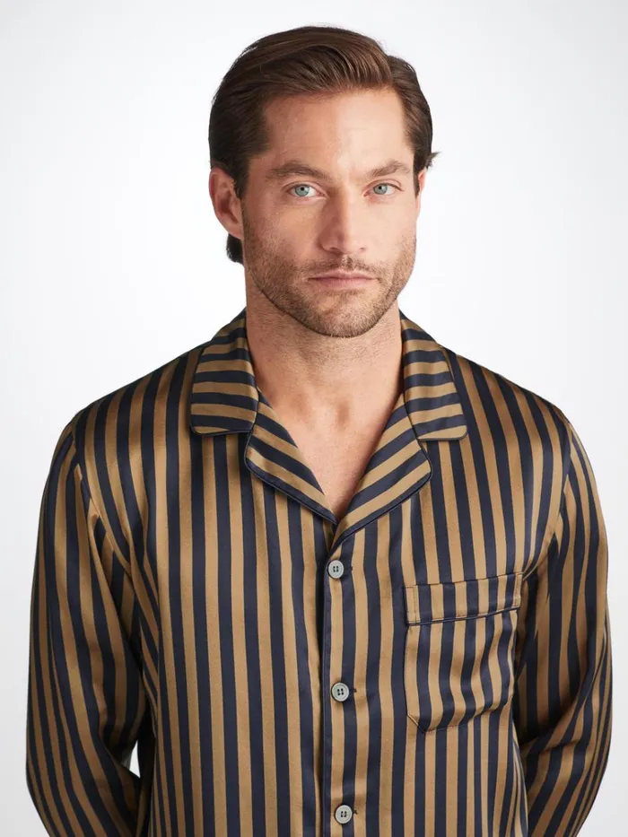 Silk Pajamas Men Derek Rose Pajamas Brindisi 107 Silk Satin Navy