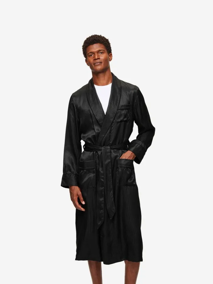 Silk Robes Men Derek Rose Robe Woburn 8 Silk Satin Black