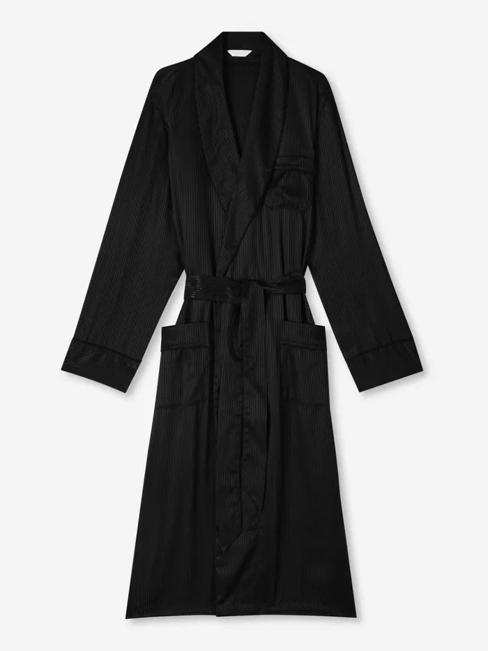 Silk Robes Men Derek Rose Robe Woburn 8 Silk Satin Black