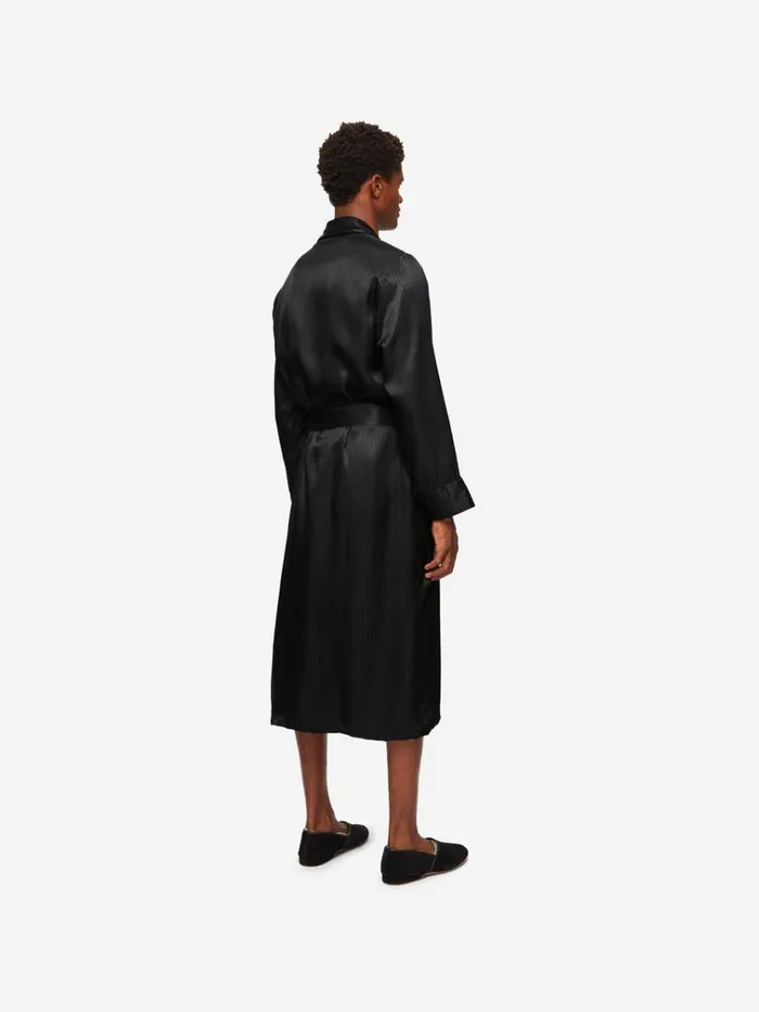 Silk Robes Men Derek Rose Robe Woburn 8 Silk Satin Black