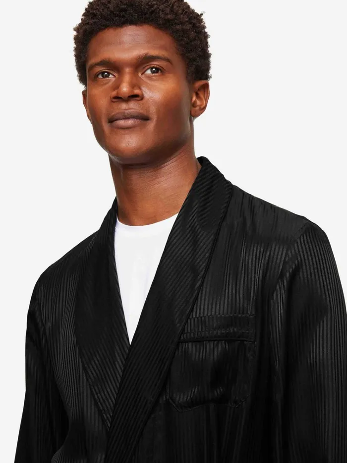 Silk Robes Men Derek Rose Robe Woburn 8 Silk Satin Black