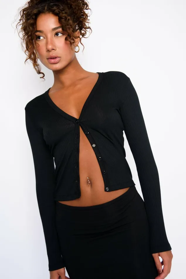 Skatie Basics Clara Cardigan Ribbed Black 8211 Women