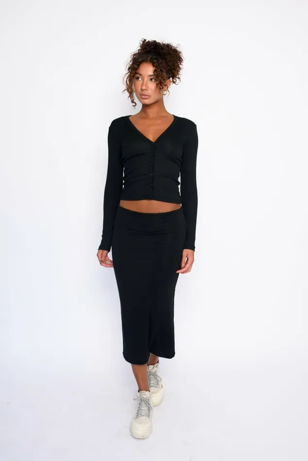 Skatie Basics Clara Cardigan Ribbed Black 8211 Women