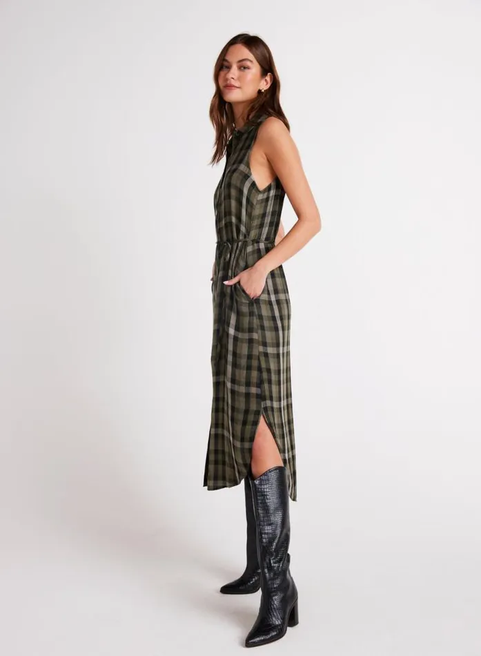 Sleeveless Button Down Midi Dress 8211 Olive Plaid Women Bella Dahl Midi Dresses Sleeveless Button Down Midi Dress 8211 Olive Plaid Women Bella Dahl Midi Dresses
