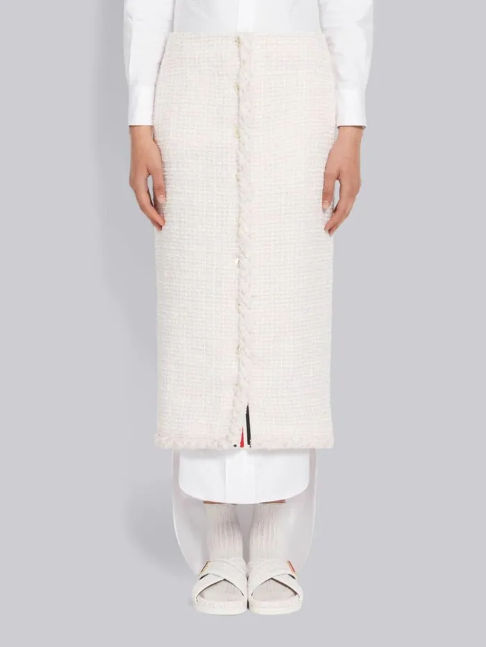 Small Hopsack Check Tweed Braided Trim Button Front Low Rise Ankle Length Cardigan Skirt Light Pink Women Thom Browne Skirts